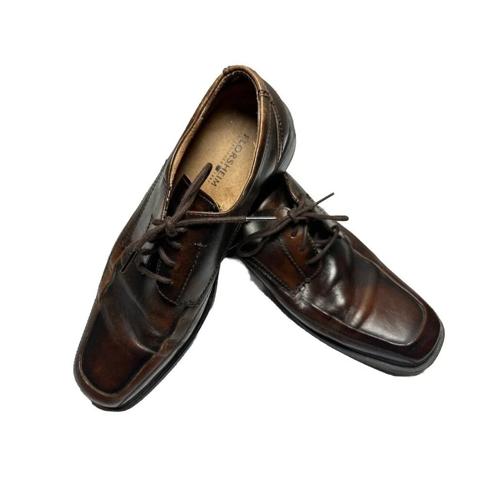 Florsheim Men Dark Brown Leather Bicycle Toe Derby Lace Up Dress Shoes Size 10 D